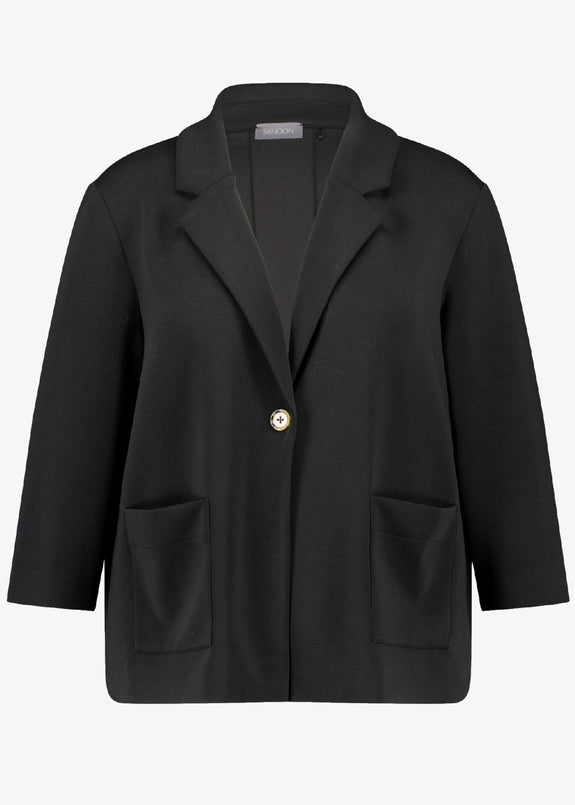 Samoon Black coat with a single button on a white background