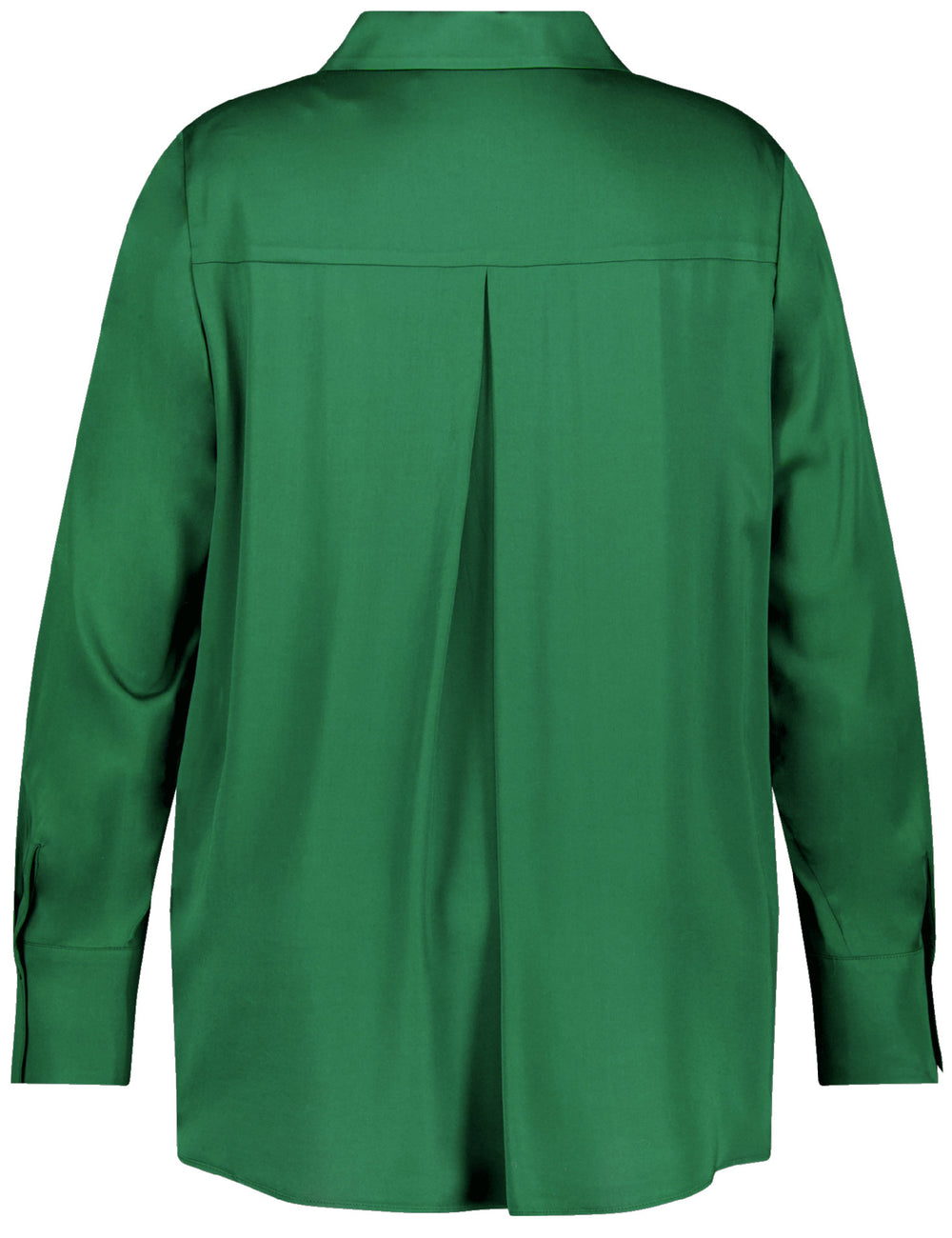 back view of plus size Samoon Split Neck Long Sleeve Blouse in Dark Green