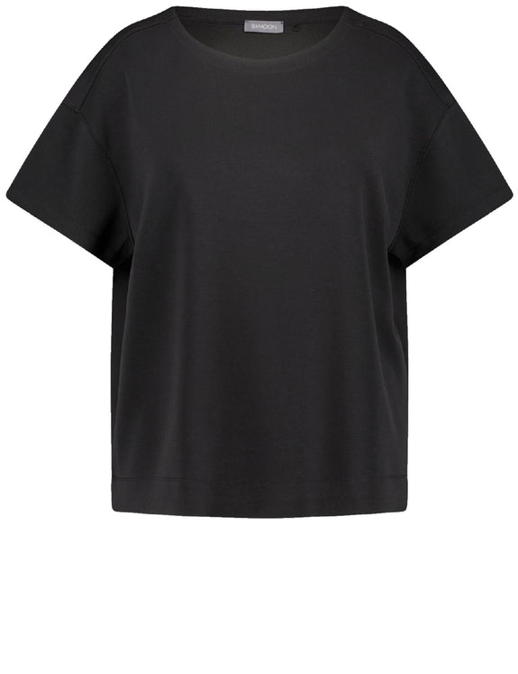 front view of Samoon plus sze Short sleeve stretch cotton modal Jersey Tee in Black