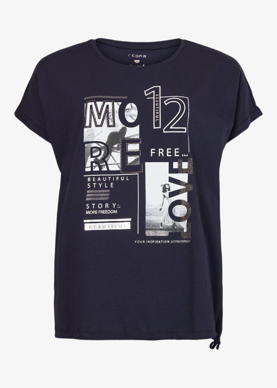 I'Cona Graphic Tee with Drawstring Hem in Navy