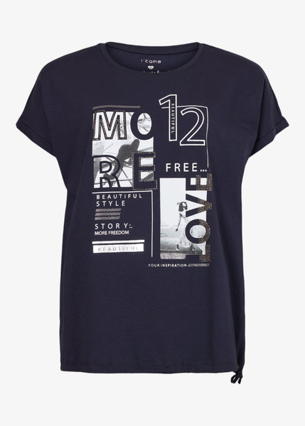 I'Cona Graphic Tee with Drawstring Hem in Navy