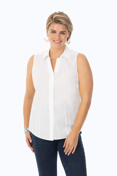 Foxcroft Pinpoint Taylor Sleeveless Shirt in White
