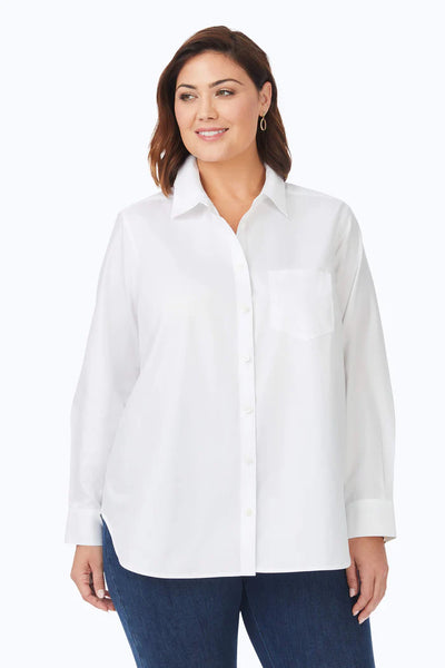 Foxcroft Non Iron Pinpoint Essential Boyfriend Shirt in White