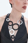 Merx Iskin Sisters Frame V Circle Necklace in Silver and Black