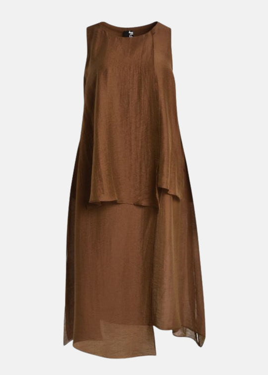 Mat Sleeveless Layered Uneven Hem Dress in Chocolate