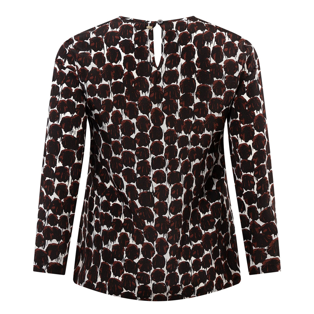 Marina Rinaldi Ovale Round Neck Long Sleeve Print Blouse in Coffee Print