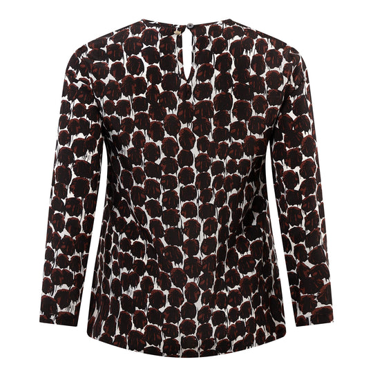 Marina Rinaldi Ovale Round Neck Long Sleeve Print Blouse in Coffee Print
