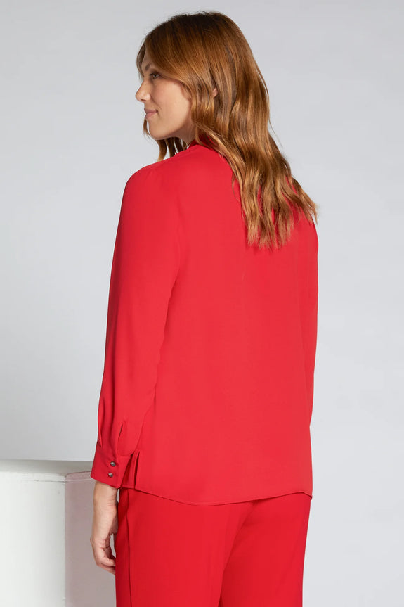 Luisa Viola Doppia Georgette Placket Front Blouse in Rosso