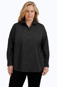 Foxcroft Non-Iron Stretch Boyfriend Long Sleeve Shirt in Black