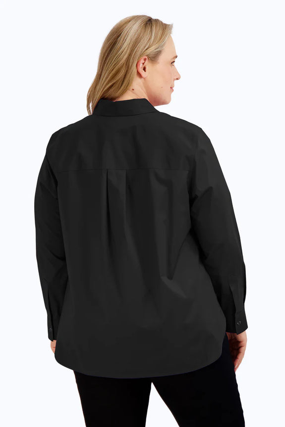 Foxcroft Non-Iron Stretch Boyfriend Long Sleeve Shirt in Black
