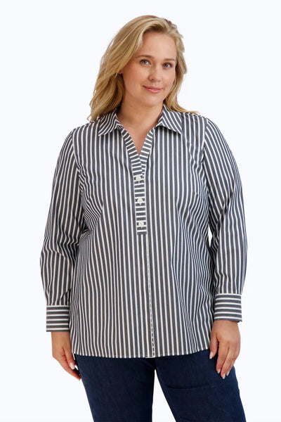 Foxcroft Essential Stretch Striped Pamela Tunic in Black stripe