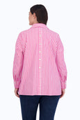 Foxcroft Pamela Stripe Long Sleeve 1/2 Packet Shirt in Azalea