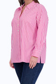 Foxcroft Pamela Stripe Long Sleeve 1/2 Packet Shirt in Azalea