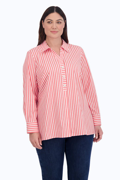 Foxcroft Pamela Stripe Long Sleeve 1/2 Packet Shirt in Tangerine