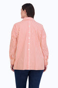 Foxcroft Pamela Stripe Long Sleeve 1/2 Packet Shirt in Tangerine