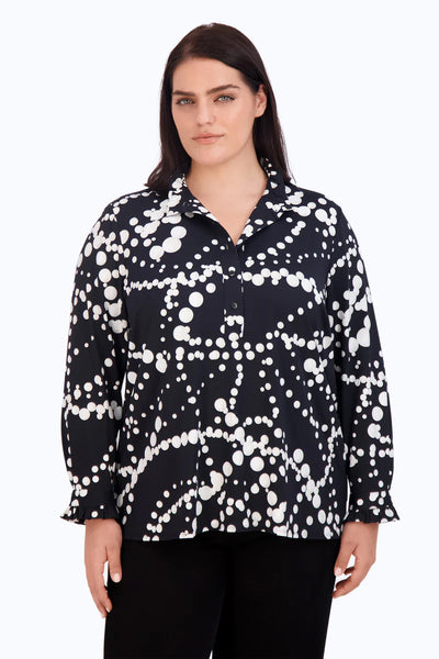 Foxcroft Jersey "Mia" Long Sleeve Pop over Shirt in Blk/Wht