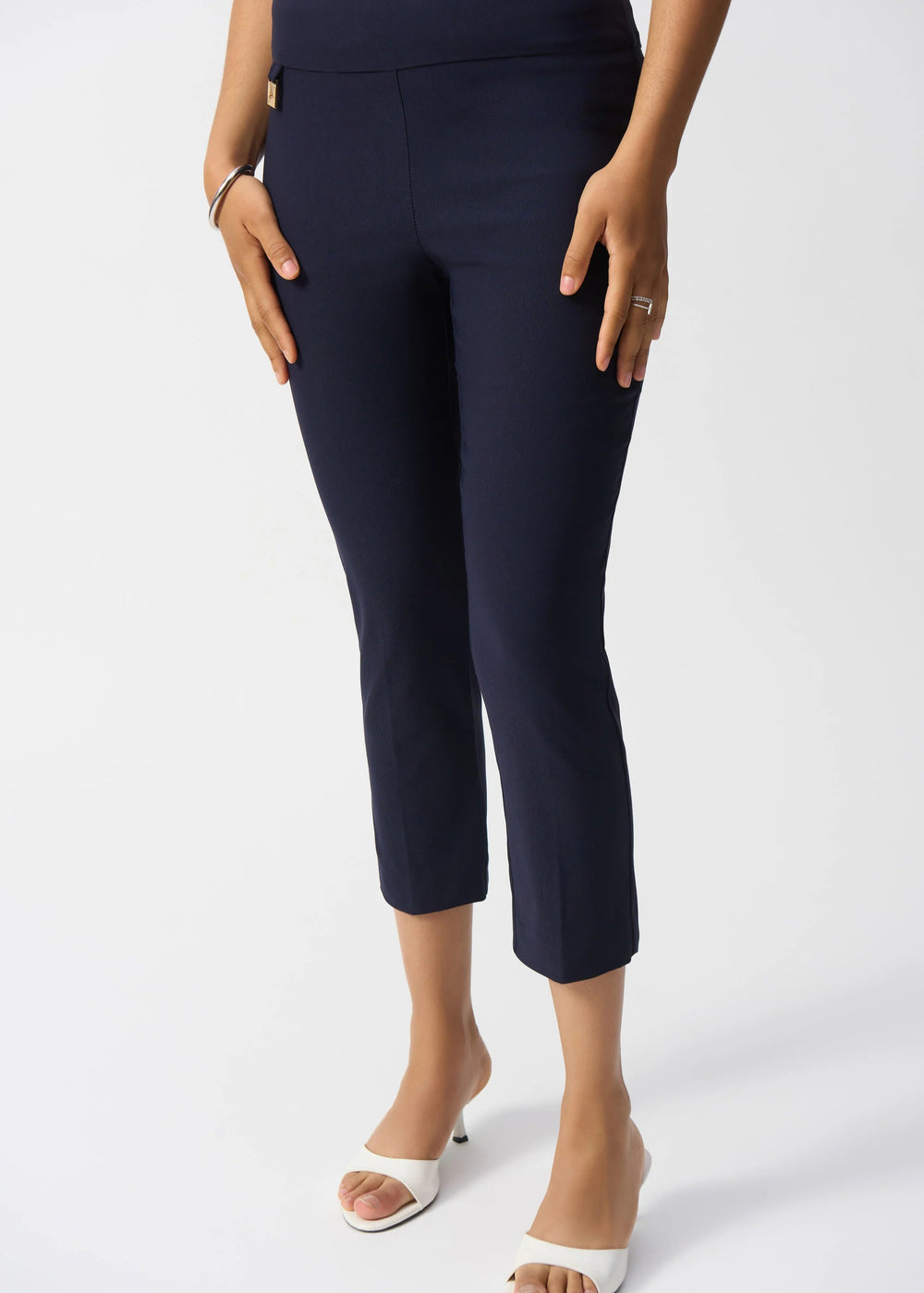 front view of Joseph Ribkoff Millennium Stretch Cropped Pull On Pant in Midnight