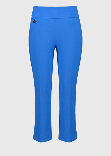 front view of plus size Joseph Ribkoff Millennium Stretch Cropped Pull On Pant in Coastal