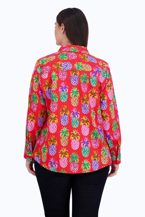 Foxcroft Zoey Long Sleeve Pineapple Print Shirt