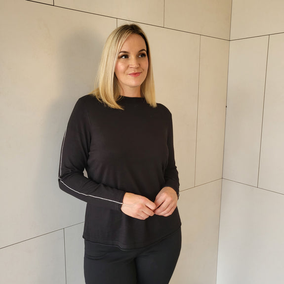 Liverpool Long Sleeve Mock Neck Rolled Hem Sweater in Black