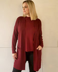 Liverpool Open Front Cardigan in Deep Red Velvet