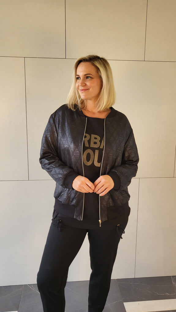 Verpass Quilted Zip Front Bomber Jacket in Black