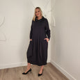 Toni T. Long Sleeve Jersey Long dress with Taffeta collar in Black