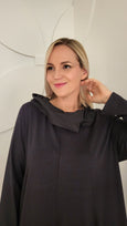 Toni T. Long Sleeve Jersey Long dress with Taffeta collar in Black