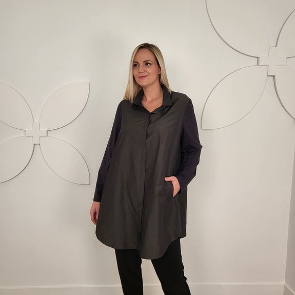 Toni T. Taffeta long shirt with Jersey Sleeves in Dk. Taupe