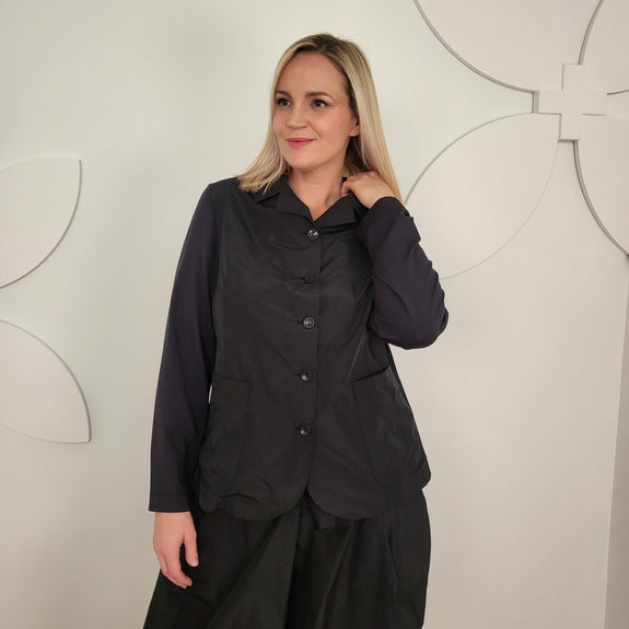 Toni T. Iridescent Taffeta Jacket with Jersey Sleeves in Black