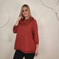 Toni T. Jersey Top with Taffeta Cowl Neck in Cranberry