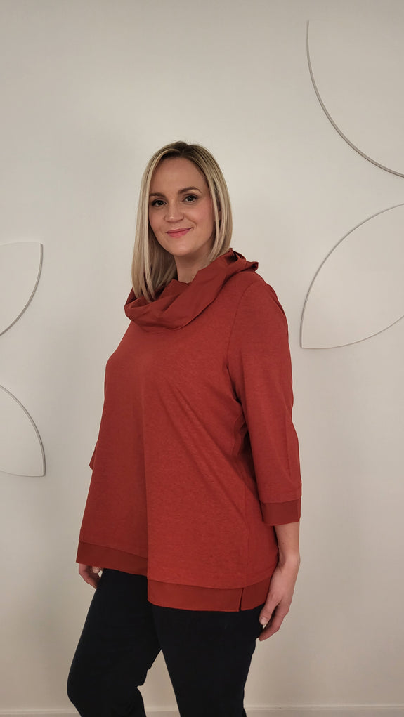 Toni T. Jersey Top with Taffeta Cowl Neck in Cranberry