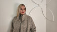 Eileen Fisher Alpaca Jacquard Stand Collar Knee Length Coat