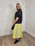Mat Sleeveless V-Neck Long Dress with Athleisure Stripe on Sides in Lime