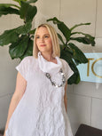 Igor Alma Crinkle Cowl Neck Tunic with Extended Shoulder in White