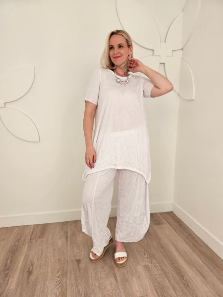 Luukaa Pull On Crinkle Jersey Drapey Balloon Pant in White