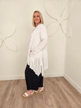 Luukaa Long Sleeve Crinkle Jersey Asymmetrical Hem Cardigan in White