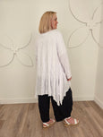 Luukaa Long Sleeve Crinkle Jersey Asymmetrical Hem Cardigan in White