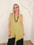 Luukaa Scoop neck Sleeveless Asymmetrical Pleat Texture Tank in Lime