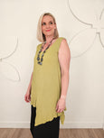 Luukaa Scoop neck Sleeveless Asymmetrical Pleat Texture Tank in Lime