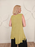 Luukaa Scoop neck Sleeveless Asymmetrical Pleat Texture Tank in Lime