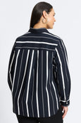 Foxcroft Variegated Stripe Boyfriend shirt with Dot Contrast cuff in Black/Wht