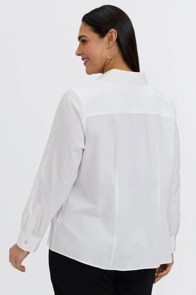 Foxcroft stretch cotton long-sleeve shirt, white, button-back with banded collar