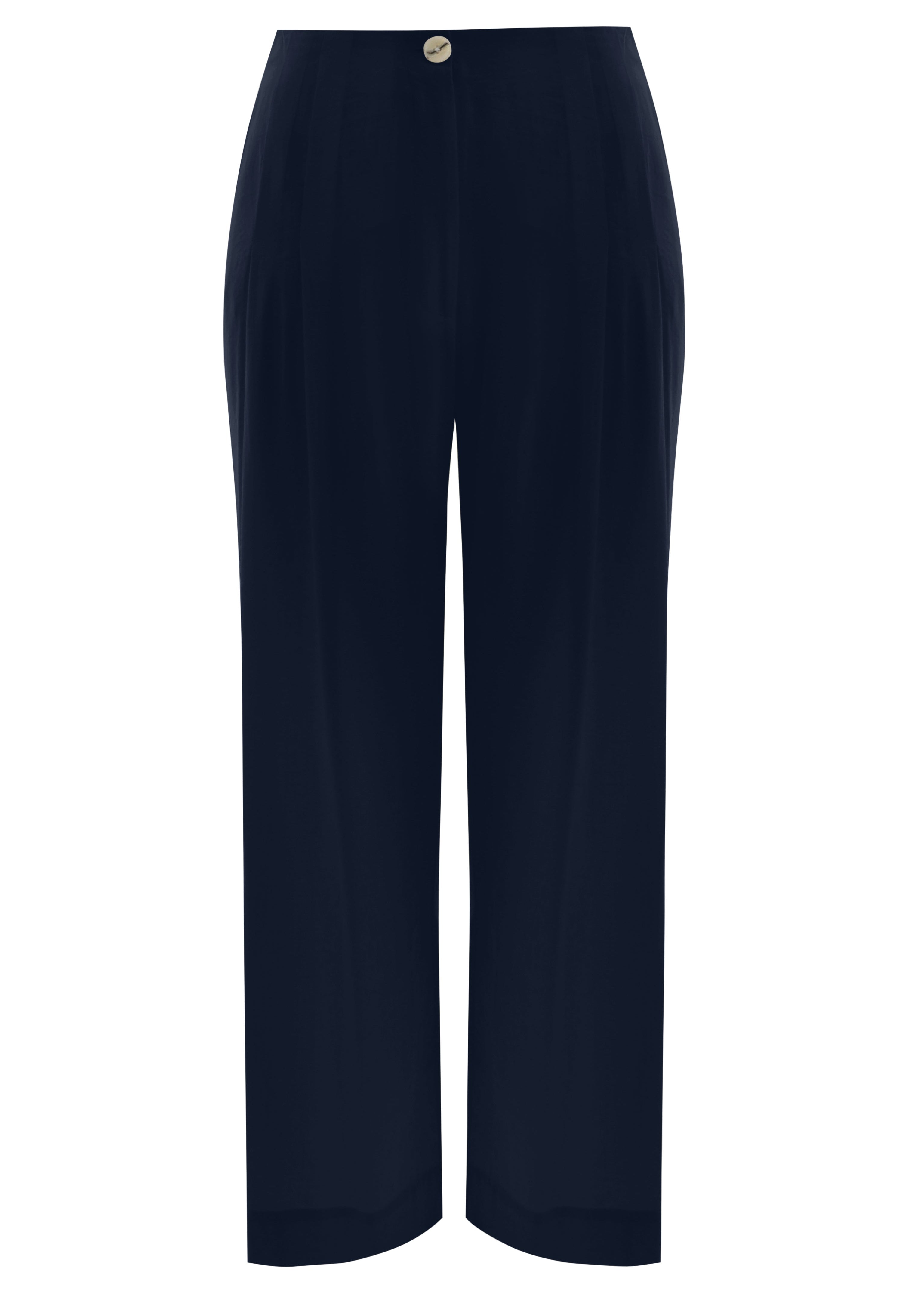 front view of plus size Mat Fly Front Wide Leg Pant with Side Stripe in Navy Blue