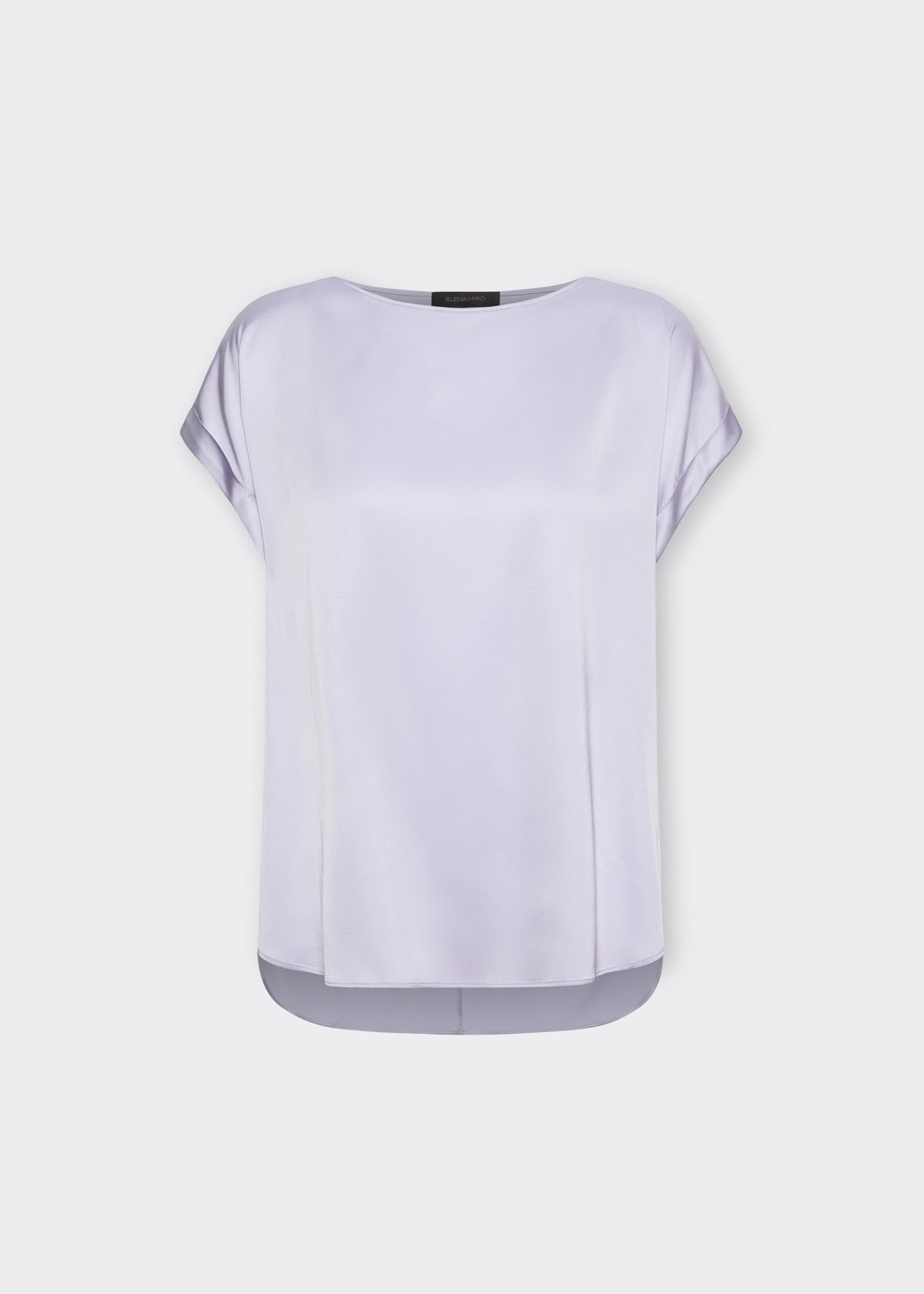 front view of plus size Elena Miro Stretch Satin Seamless Top in Lilac