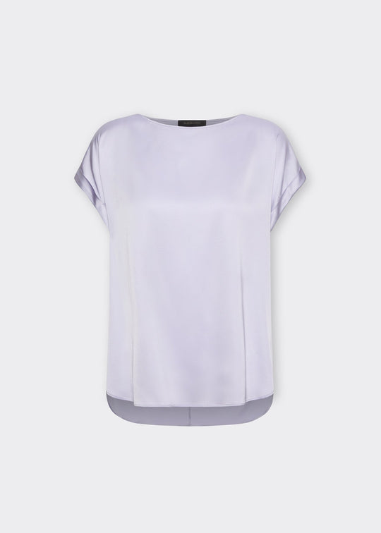 front view of plus size Elena Miro Stretch Satin Seamless Top in Lilac