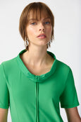 Joseph Ribkoff Jersey Dress with Taffeta Cowl Neck & Pocket Detail in Island Green