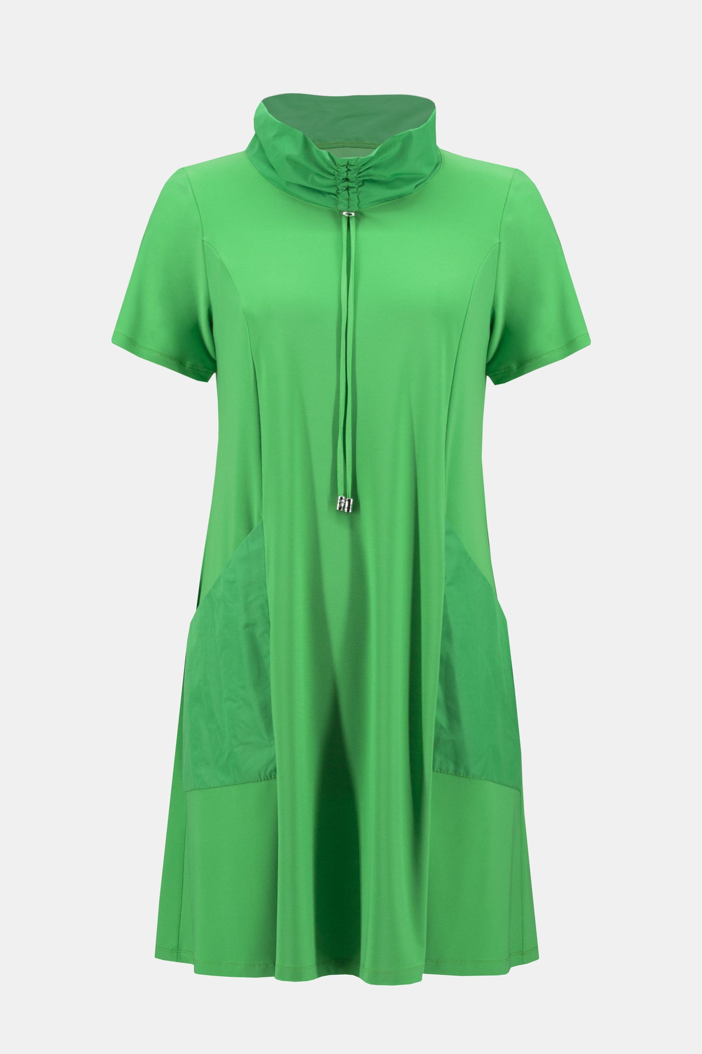 Joseph Ribkoff Jersey Dress with Taffeta Cowl Neck & Pocket Detail in Island Green