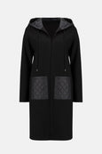 Joseph Ribkoff Ponte Long Hooded Stretch Jacket with Quilting detail in Black
