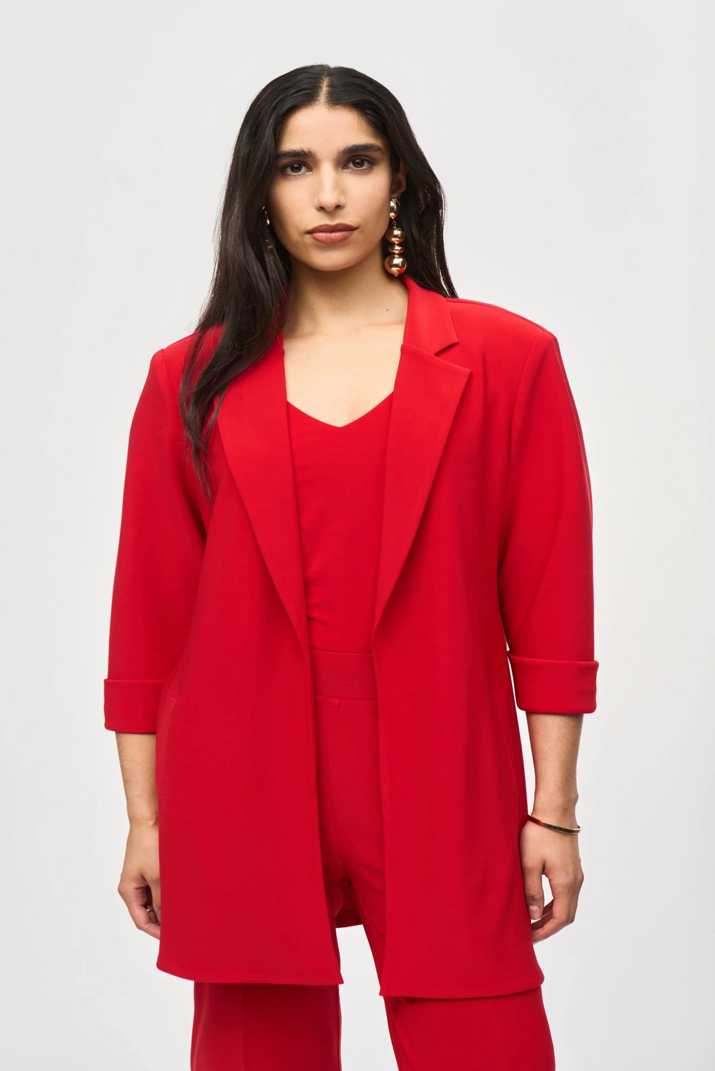 JR Long Open Front Blazer in Lipstick Red